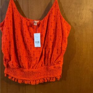 Buckle Bright Orange Lace Tank Top